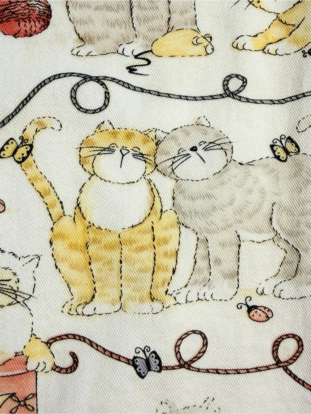 VINTAGE cats kitchen studio craft full apron 100% cotton kitty cat pet lover 90s
